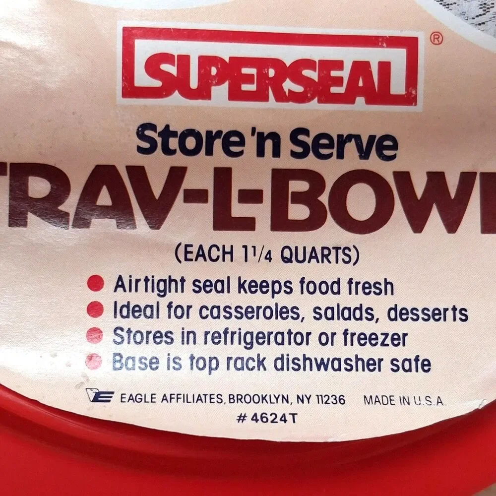 Vintage Superseal TRAV-L-BOWL Plastic 2 Quart Each Kitchen Storage Container Red